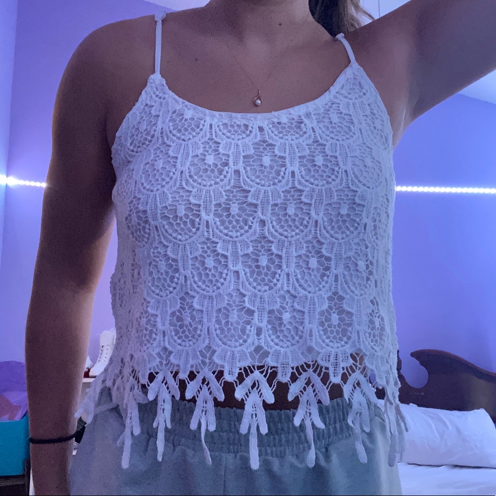 white lace crop top
